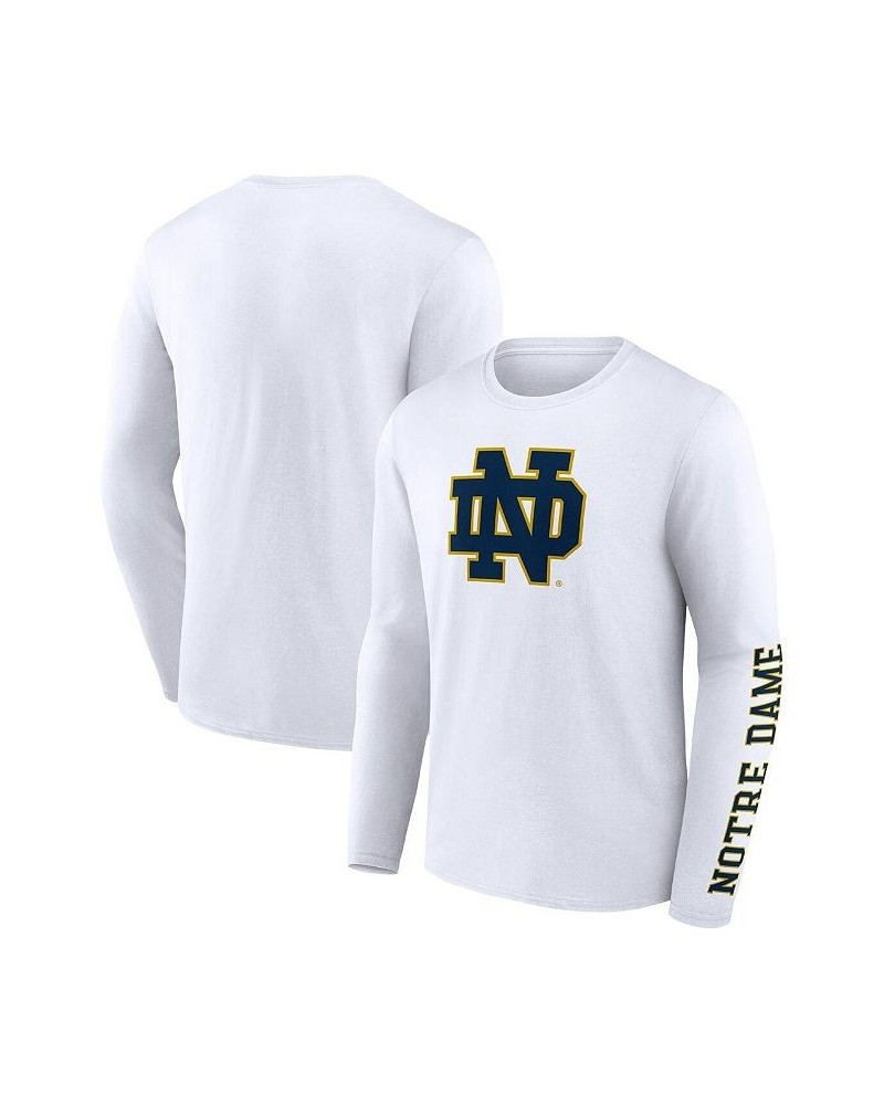 Men's Branded White Notre Dame Fighting Irish Double Time 2-Hit Long Sleeve T-shirt $26.54 T-Shirts