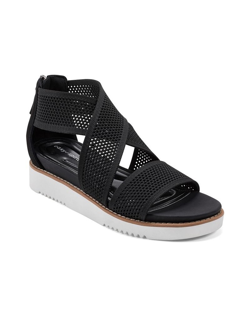 Women's Wander Round Toe Strappy Casual Sandals Black $40.94 Shoes