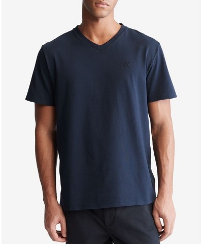 Men's Smooth Cotton Solid V-Neck T-Shirt Blue $26.24 T-Shirts