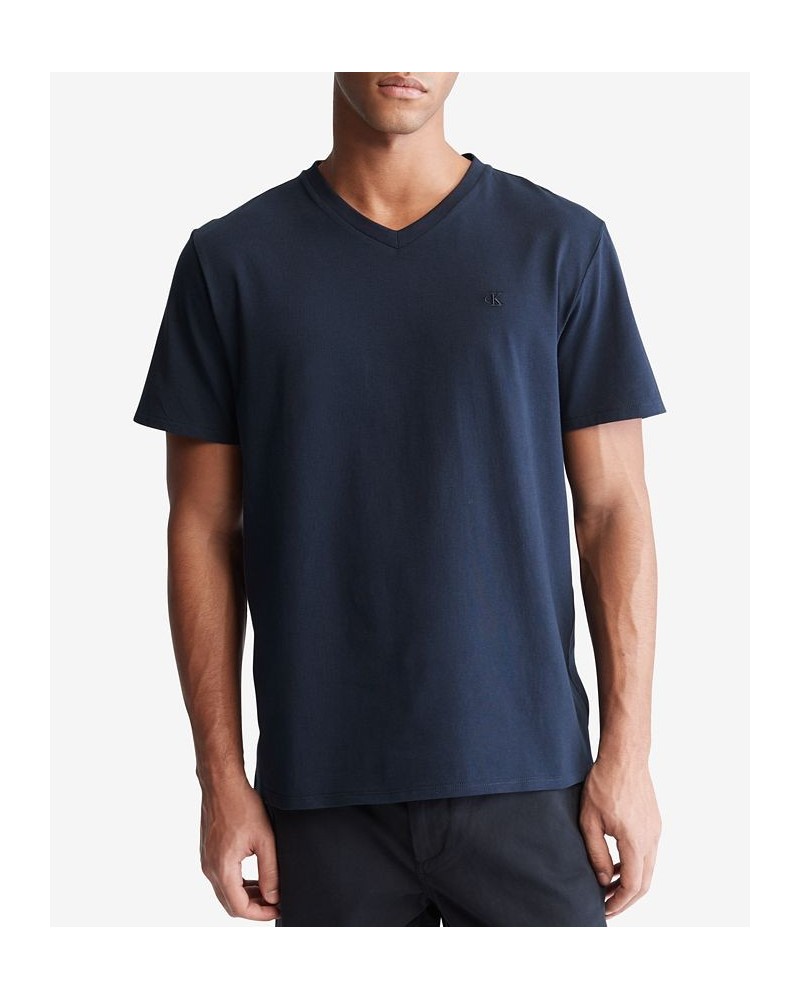 Men's Smooth Cotton Solid V-Neck T-Shirt Blue $26.24 T-Shirts