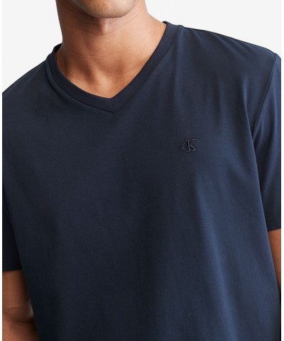 Men's Smooth Cotton Solid V-Neck T-Shirt Blue $26.24 T-Shirts