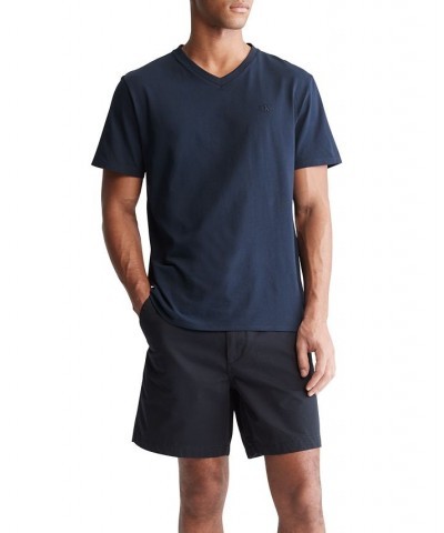 Men's Smooth Cotton Solid V-Neck T-Shirt Blue $26.24 T-Shirts