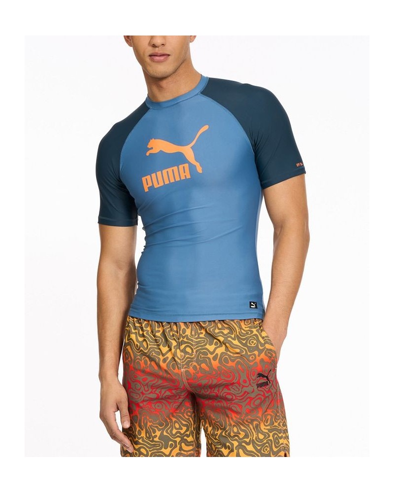 Men's Archive Performance-Fit Short-Sleeve Swim Shirt Blue $16.93 Swimsuits