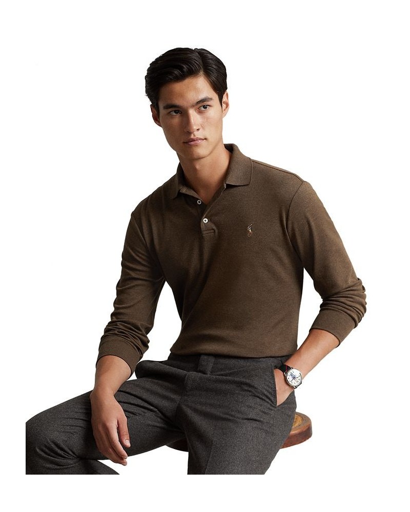 Men's Classic-Fit Soft Cotton Polo Shirt Brown $32.39 Polo Shirts