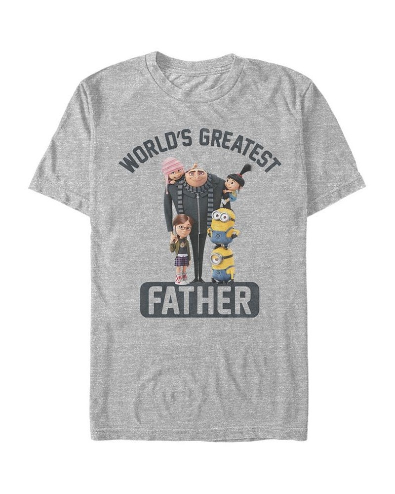 Minions Illumination Men's Despicable Me Gru World's Greatest Father Short Sleeve T-Shirt Gray $20.29 T-Shirts