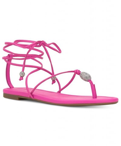 Women's Amille Tie-Up Flat Sandals Pink $28.50 Shoes