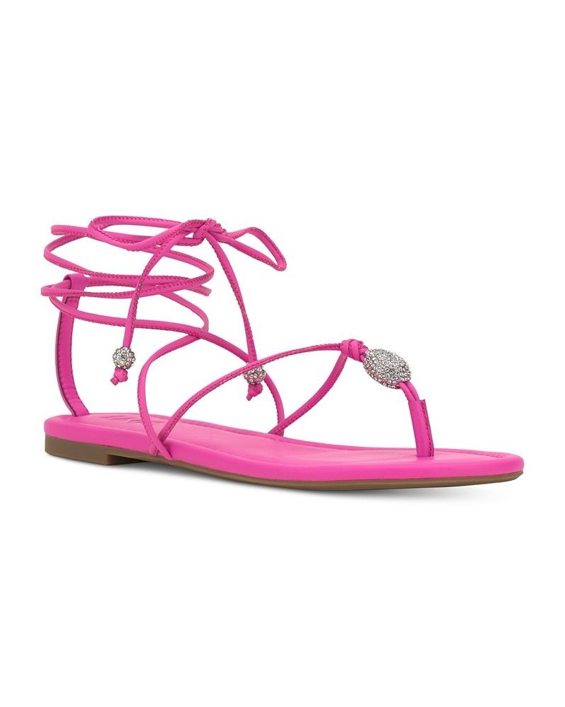 Women's Amille Tie-Up Flat Sandals Pink $28.50 Shoes