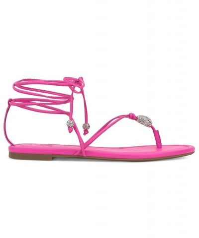 Women's Amille Tie-Up Flat Sandals Pink $28.50 Shoes