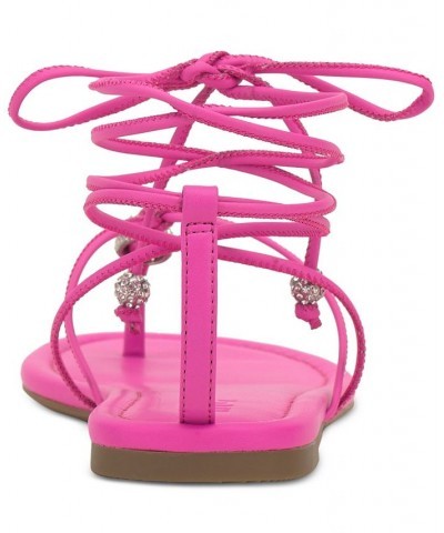 Women's Amille Tie-Up Flat Sandals Pink $28.50 Shoes