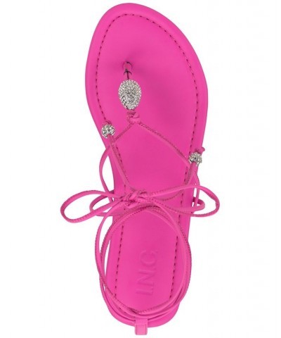 Women's Amille Tie-Up Flat Sandals Pink $28.50 Shoes