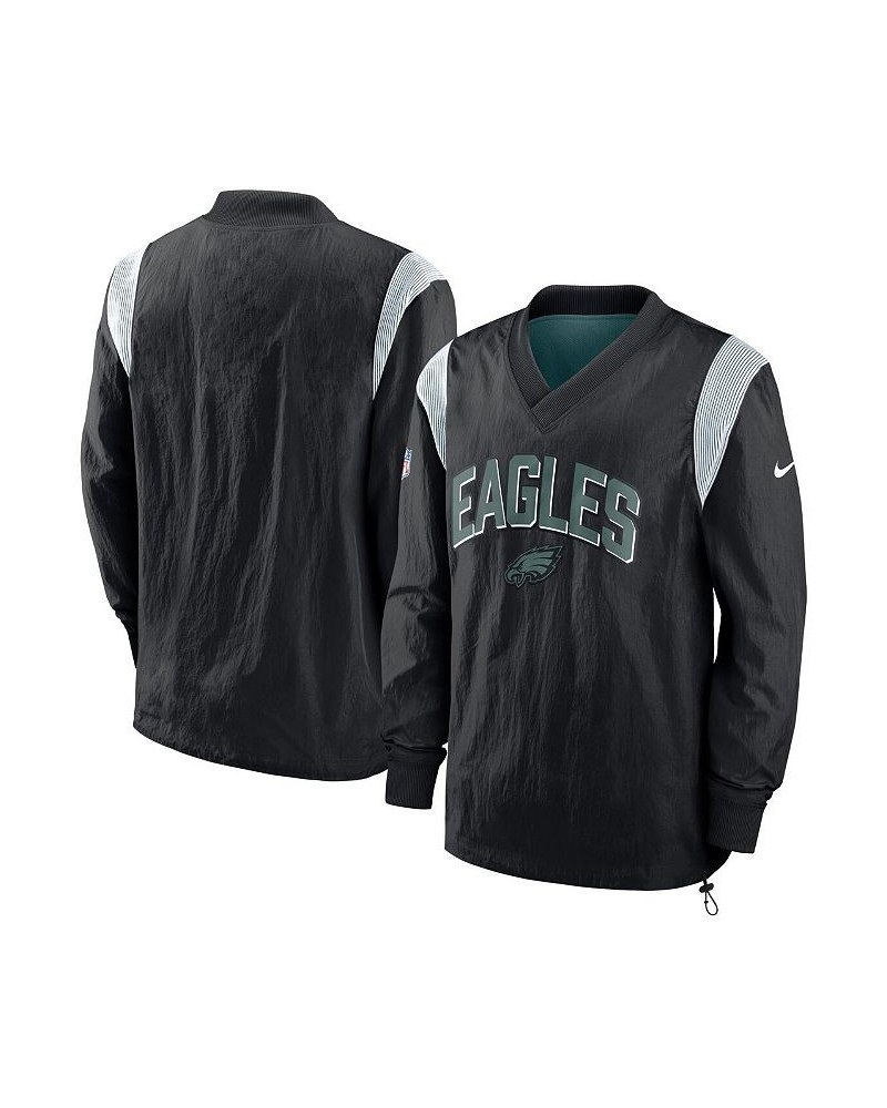 Men's Black Philadelphia Eagles Sideline Athletic Stack V-neck Pullover Windshirt Jacket $41.80 Jackets