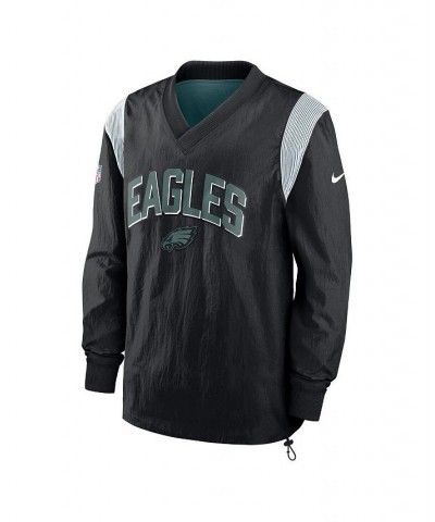 Men's Black Philadelphia Eagles Sideline Athletic Stack V-neck Pullover Windshirt Jacket $41.80 Jackets