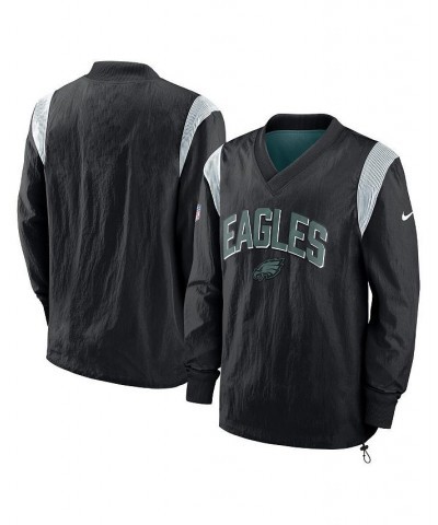 Men's Black Philadelphia Eagles Sideline Athletic Stack V-neck Pullover Windshirt Jacket $41.80 Jackets