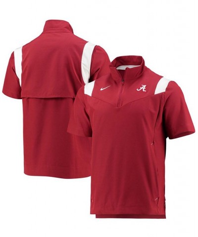 Men's Crimson Alabama Crimson Tide 2021 Coaches Short Sleeve Quarter-Zip Jacket $34.09 Jackets