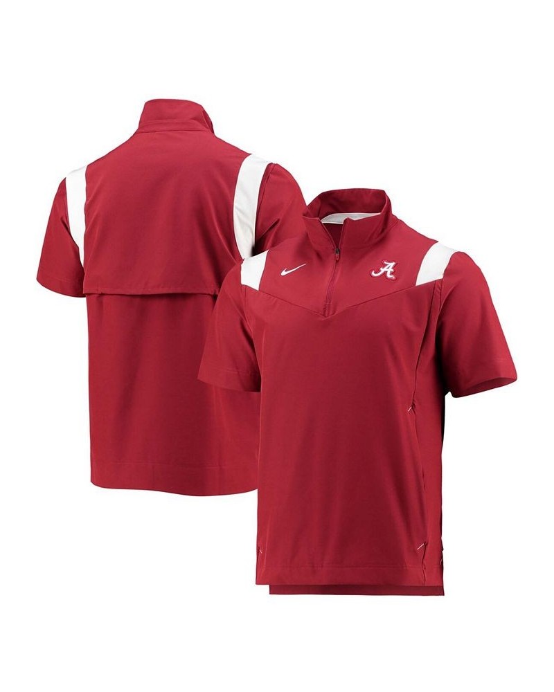 Men's Crimson Alabama Crimson Tide 2021 Coaches Short Sleeve Quarter-Zip Jacket $34.09 Jackets