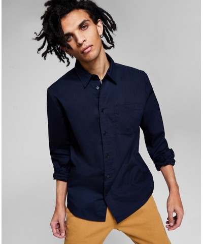 Men's Poplin Long-Sleeve Button-Up Shirt Blue $16.80 Shirts