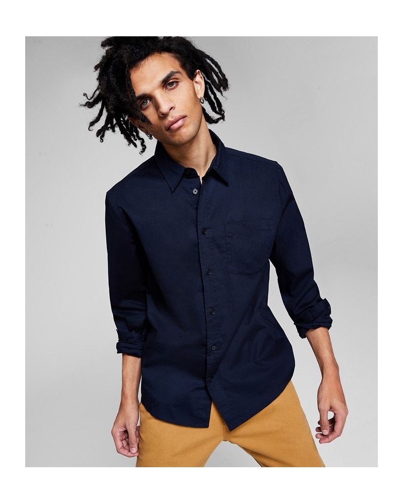 Men's Poplin Long-Sleeve Button-Up Shirt Blue $16.80 Shirts