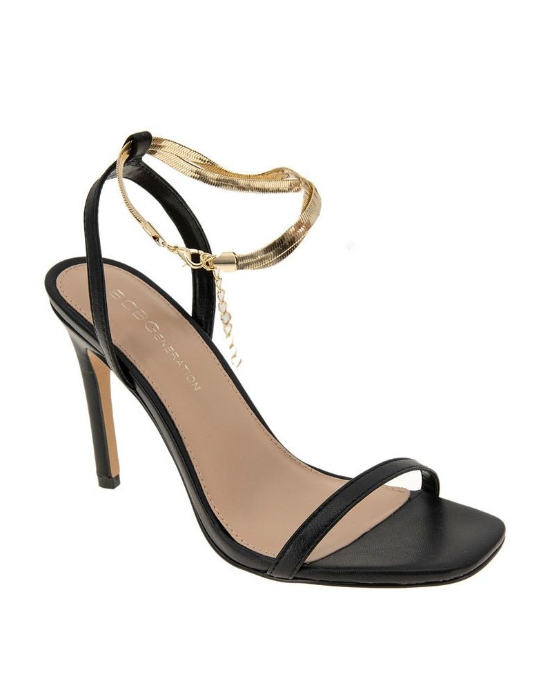 Women's Ignot Ankle Chain Sandal Black $42.57 Shoes