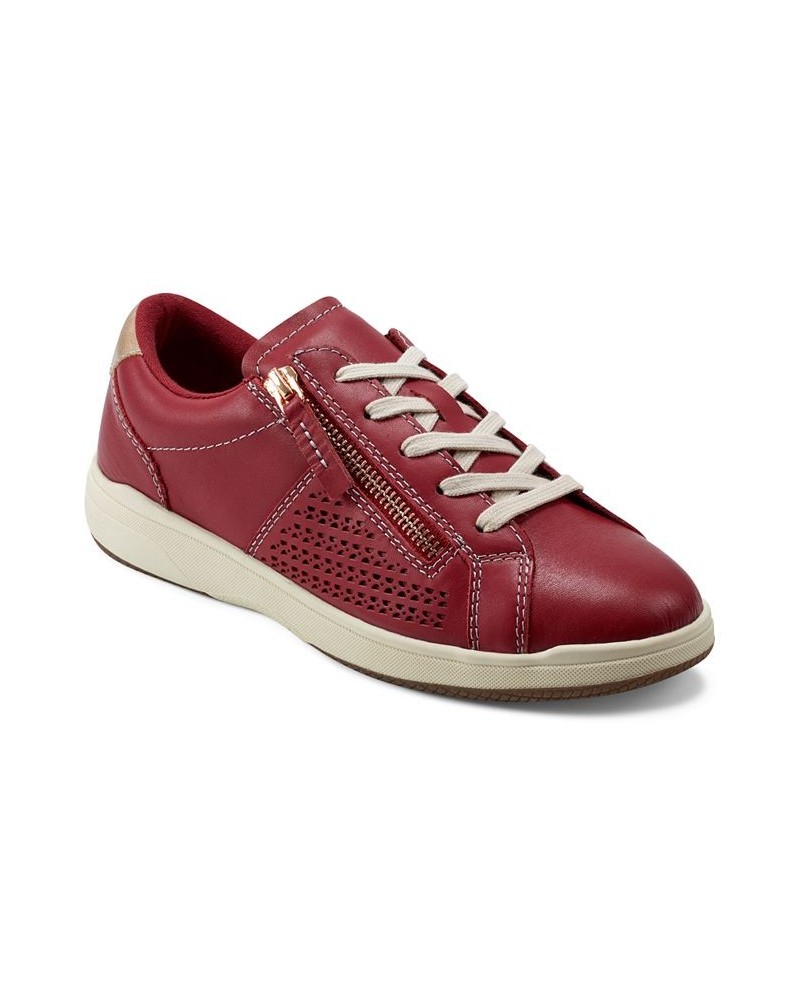 Women's Netta Round Toe Casual Lace-Up Sneakers Red $41.58 Shoes