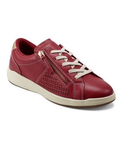 Women's Netta Round Toe Casual Lace-Up Sneakers Red $41.58 Shoes