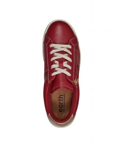 Women's Netta Round Toe Casual Lace-Up Sneakers Red $41.58 Shoes