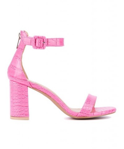 Lulu Women's Single Band Heel Sandals Pink $32.48 Shoes