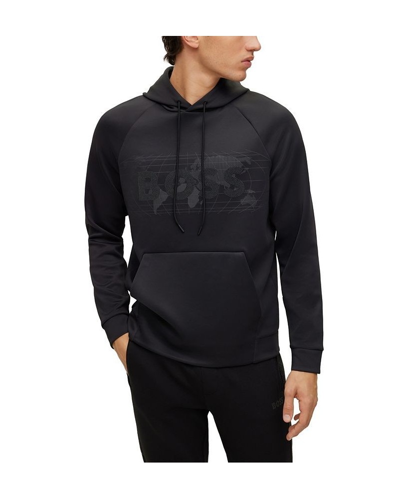 BOSS Men's Rhinestone Logo Stretch-Interlock Relaxed-Fit Hoodie Black $95.20 Sweatshirt