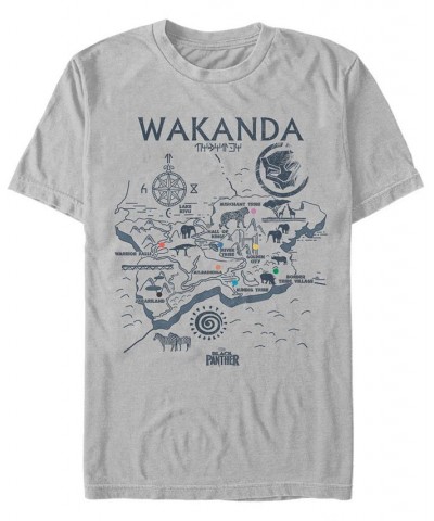 Marvel Men's Black Panther Wakanda World Map Short Sleeve T-Shirt Silver $17.50 T-Shirts