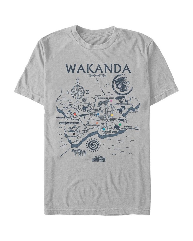 Marvel Men's Black Panther Wakanda World Map Short Sleeve T-Shirt Silver $17.50 T-Shirts