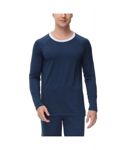 Men's Moisture-Wicking contrast Crewneck Lounge T-Shirt Blue $12.99 Pajama