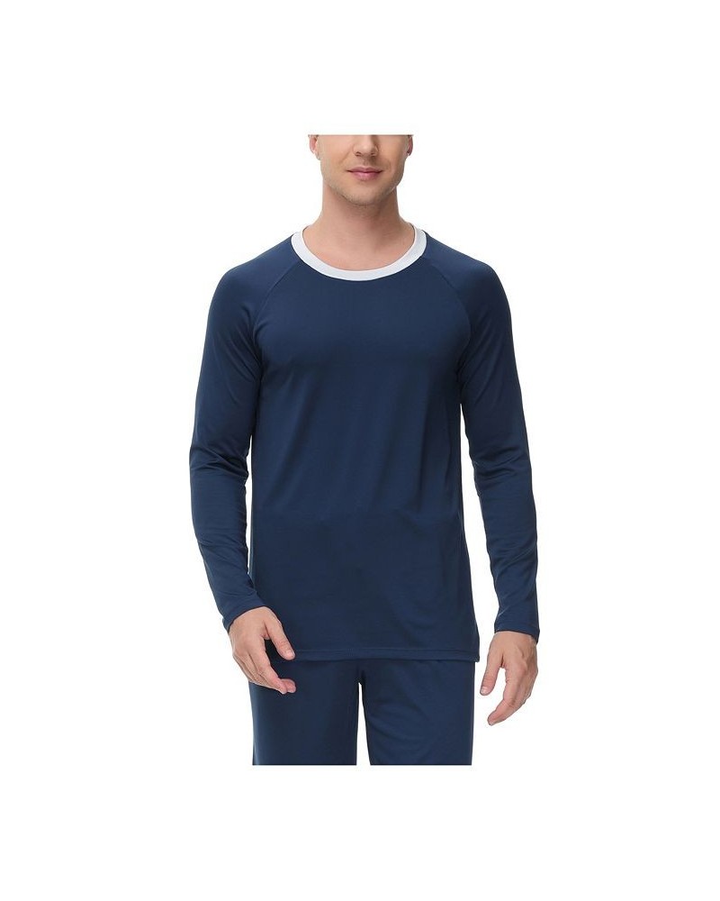 Men's Moisture-Wicking contrast Crewneck Lounge T-Shirt Blue $12.99 Pajama