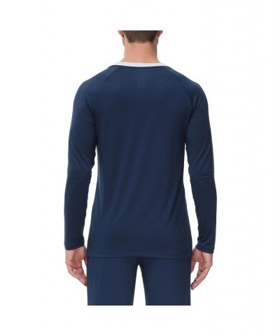 Men's Moisture-Wicking contrast Crewneck Lounge T-Shirt Blue $12.99 Pajama