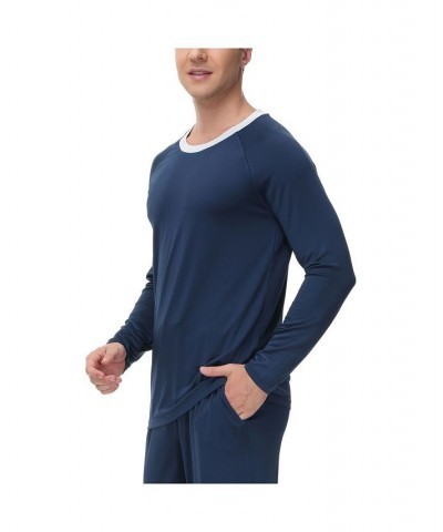 Men's Moisture-Wicking contrast Crewneck Lounge T-Shirt Blue $12.99 Pajama