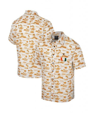 Men's White Miami Hurricanes Spontaneous is Romantic Camp Button-Up Shirt $36.75 Shirts