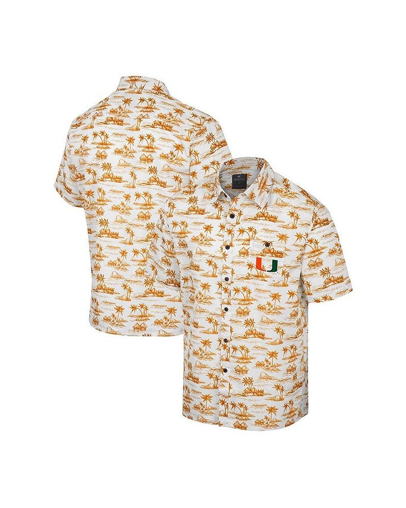 Men's White Miami Hurricanes Spontaneous is Romantic Camp Button-Up Shirt $36.75 Shirts