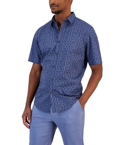 Men's Honey Classic-Fit Stretch Geo-Print Button-Down Shirt Blue $15.00 Shirts