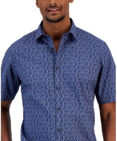 Men's Honey Classic-Fit Stretch Geo-Print Button-Down Shirt Blue $15.00 Shirts