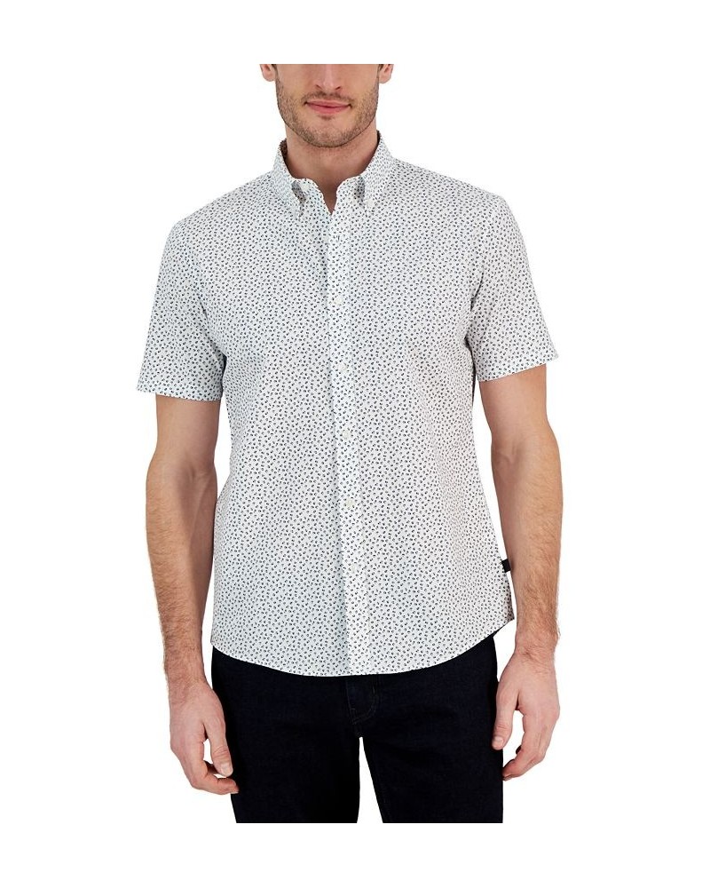 Men's Slim-Fit Stretch Bud Floral Leaf Print Short-Sleeve Button-Up Shirt White $35.64 Shirts