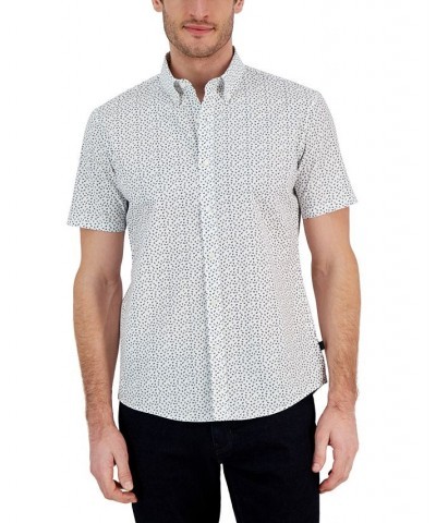 Men's Slim-Fit Stretch Bud Floral Leaf Print Short-Sleeve Button-Up Shirt White $35.64 Shirts