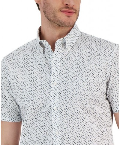 Men's Slim-Fit Stretch Bud Floral Leaf Print Short-Sleeve Button-Up Shirt White $35.64 Shirts