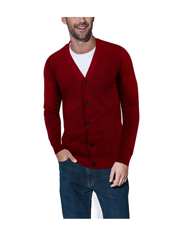 Men's Basic Ribbed Cardigan Red $28.49 Sweaters