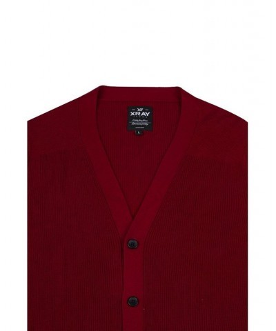 Men's Basic Ribbed Cardigan Red $28.49 Sweaters