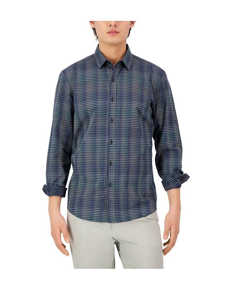 Men's Regular-Fit Gradient Plaid Long-Sleeve Button-Up Shirt Blue $20.39 Shirts