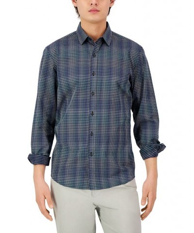 Men's Regular-Fit Gradient Plaid Long-Sleeve Button-Up Shirt Blue $20.39 Shirts