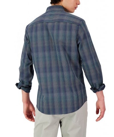 Men's Regular-Fit Gradient Plaid Long-Sleeve Button-Up Shirt Blue $20.39 Shirts