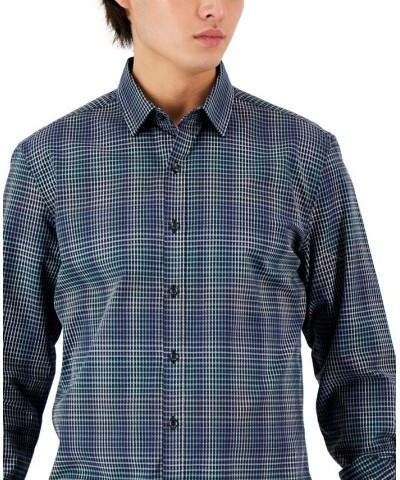 Men's Regular-Fit Gradient Plaid Long-Sleeve Button-Up Shirt Blue $20.39 Shirts