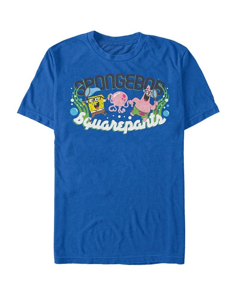 Men's Catching Jellyfish Short Sleeve Crew T-shirt Blue $19.94 T-Shirts