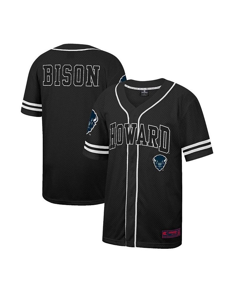 Men's Black Howard Bison Free Spirited Mesh Button-Up Baseball Jersey $41.24 Jersey