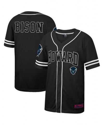 Men's Black Howard Bison Free Spirited Mesh Button-Up Baseball Jersey $41.24 Jersey