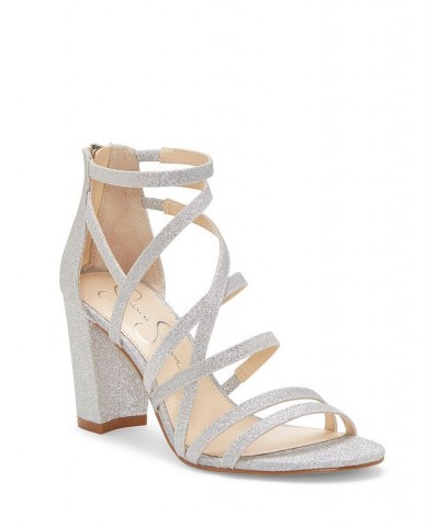 Women's Stassey Strappy Block Heel Dress Sandals Silver $36.34 Shoes